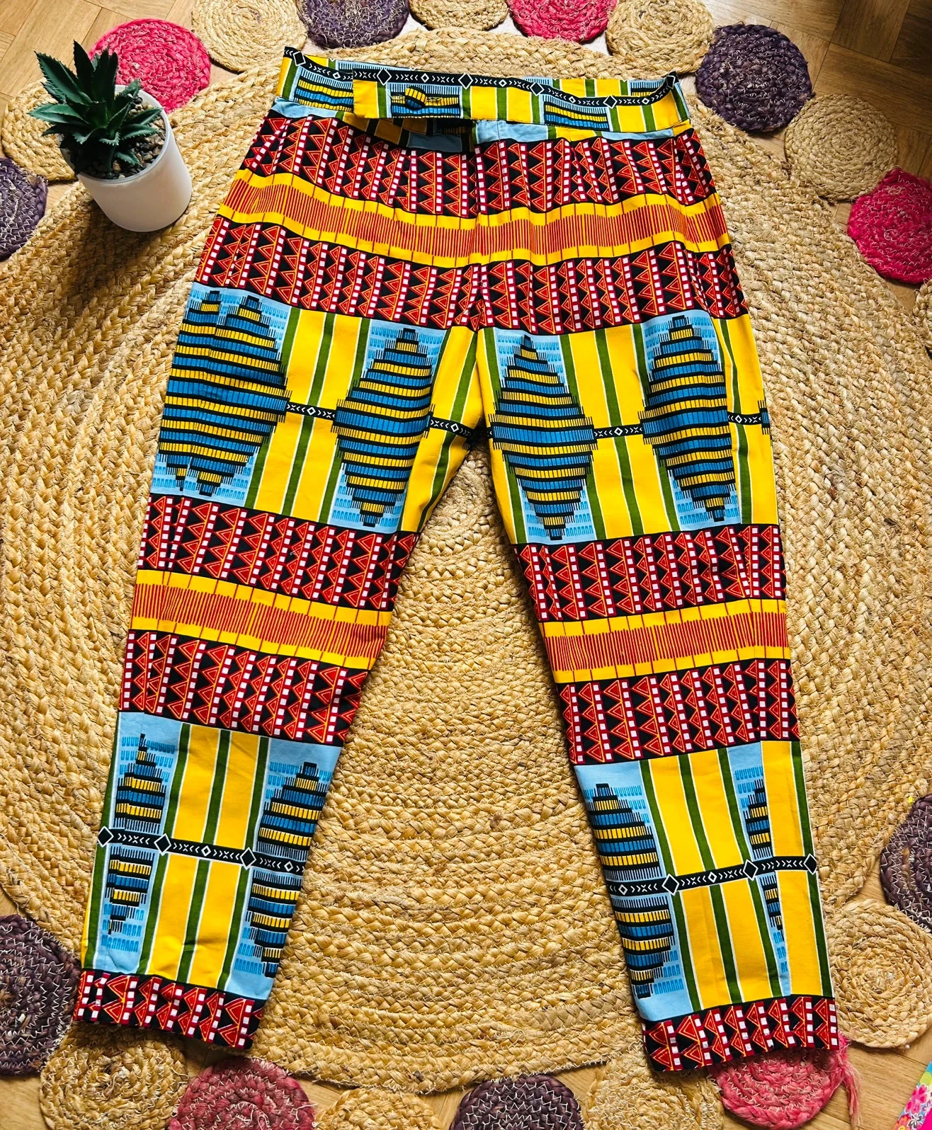 🧡🌈Handmade African Ethnic Boho Festival Pants Afro Chic Wax Cotton Pants 42/44💛🌈 – photo 11